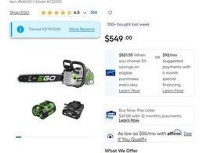 Ego 20" chainsaw bundle with 6Ah and charger