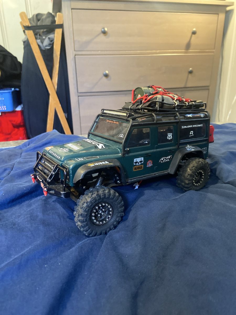 Fully Modded Traxxas TRX-4M Defender RC Crawler - Green, Upgraded Wheels/Tires, Roof Rack, Lights
