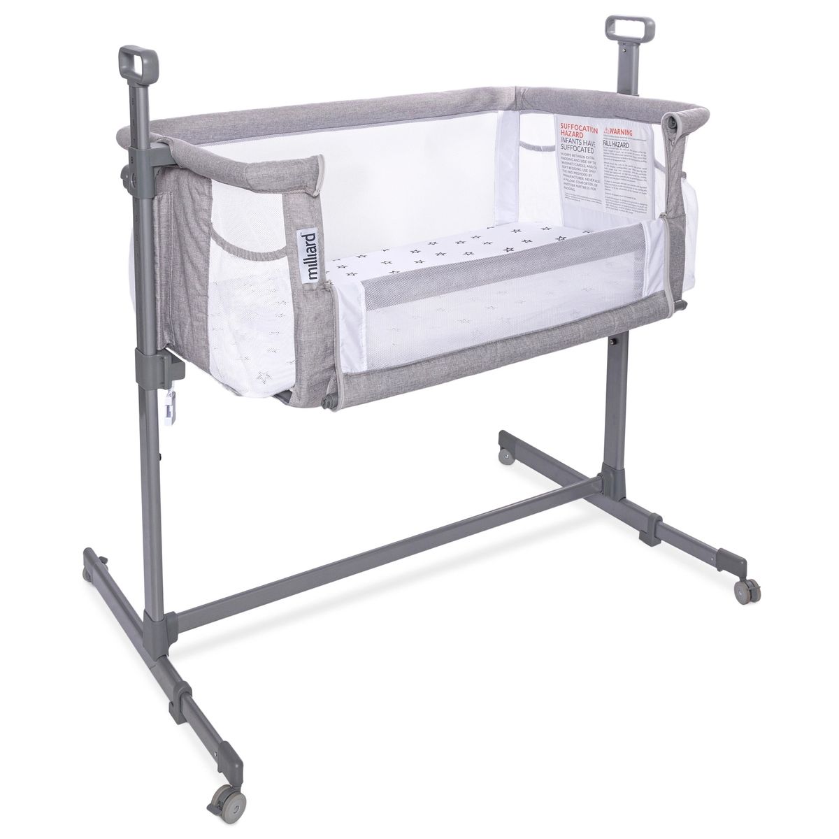 Milliard Side Sleeper Bedside Bassinet - Grey, Adjustable Height, Portable & Easy to Assemble
