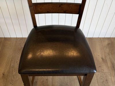 Wooden Counter Stool with Brown Faux Leather Seat - Ladder Back Design