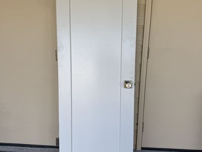 Solid Wood White Interior Shaker Style Door Slab 30" x 80" with Modern Brushed Nickel Knob