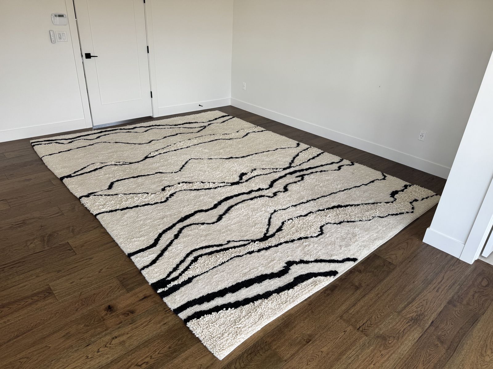 9'X12' West Elm Black and White Wool Shag Rug with Rug Pad