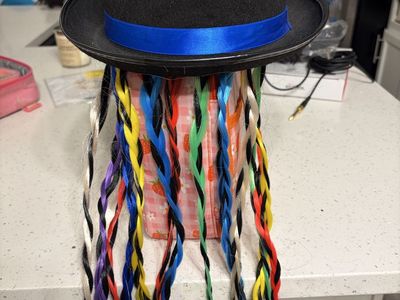 Black Derby Hat with Colorful Braided Hair Attachments Costume Accessory