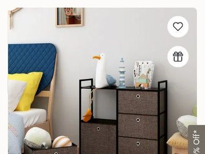 LANGRIA Faux Linen Home Dresser Tower - 5 Easy Pull Drawers, Metal Frame, Brown/Black