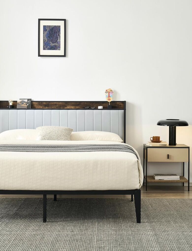 Queen Bed Frame – Brand New With Storage shelf