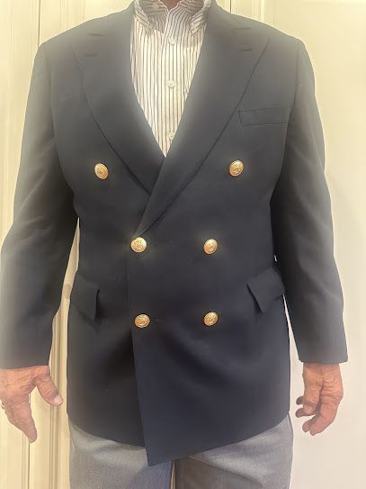 Classic Navy Blue Double-Breasted Blazer with Gold Buttons, Men's Size 44-46