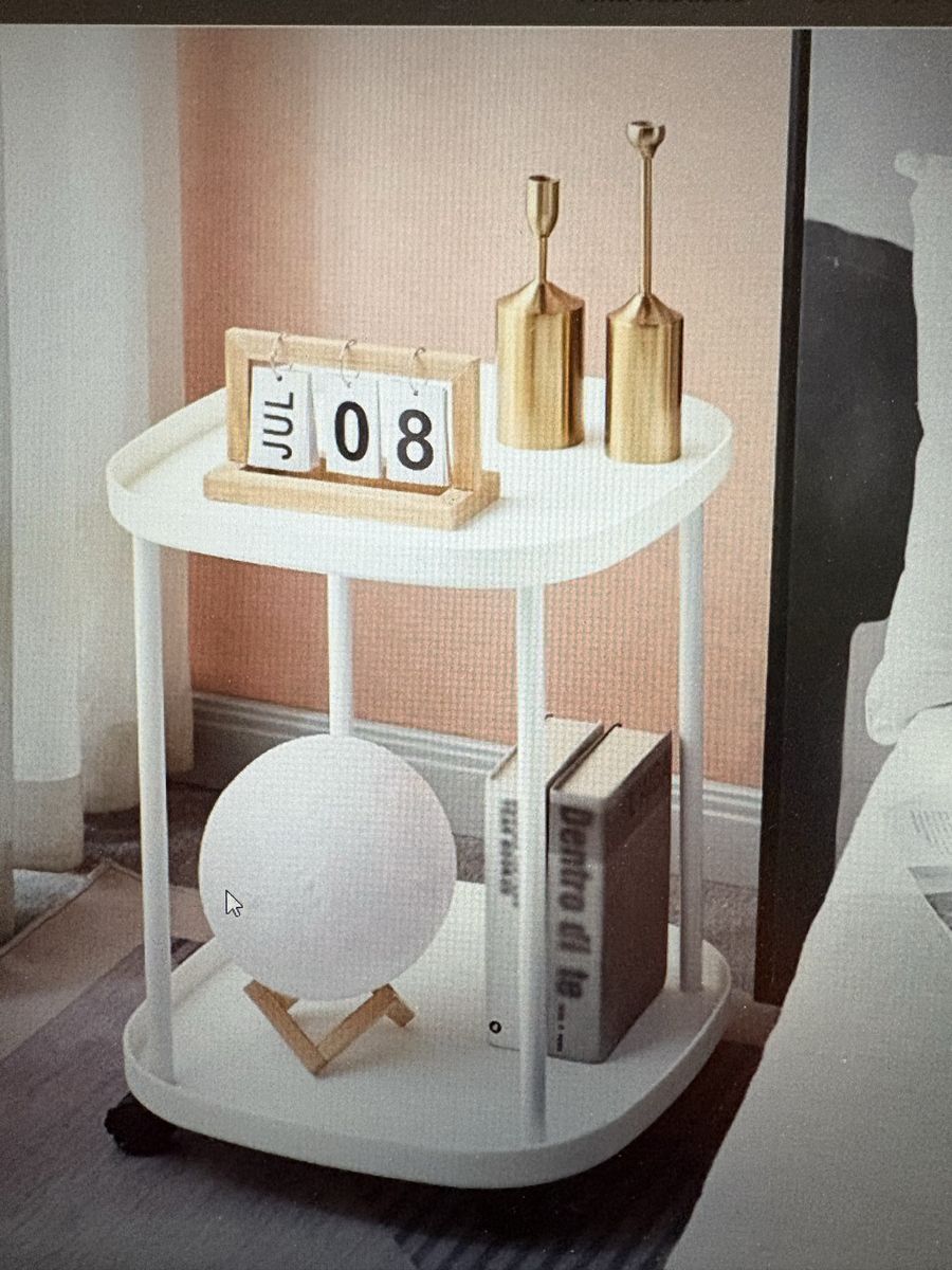 2-Tier White Side Table