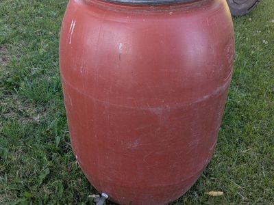 Red Rain Barrel with Spigot and Lid for Garden Water Collection