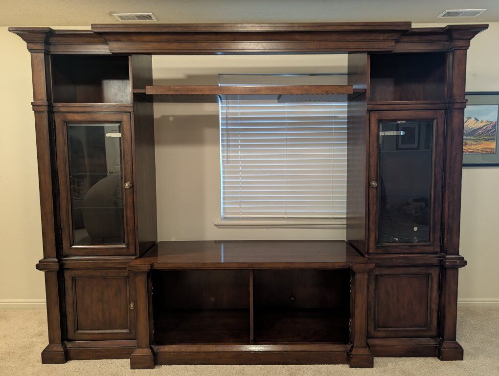 Beautiful, dark wood, solid entertainment center
