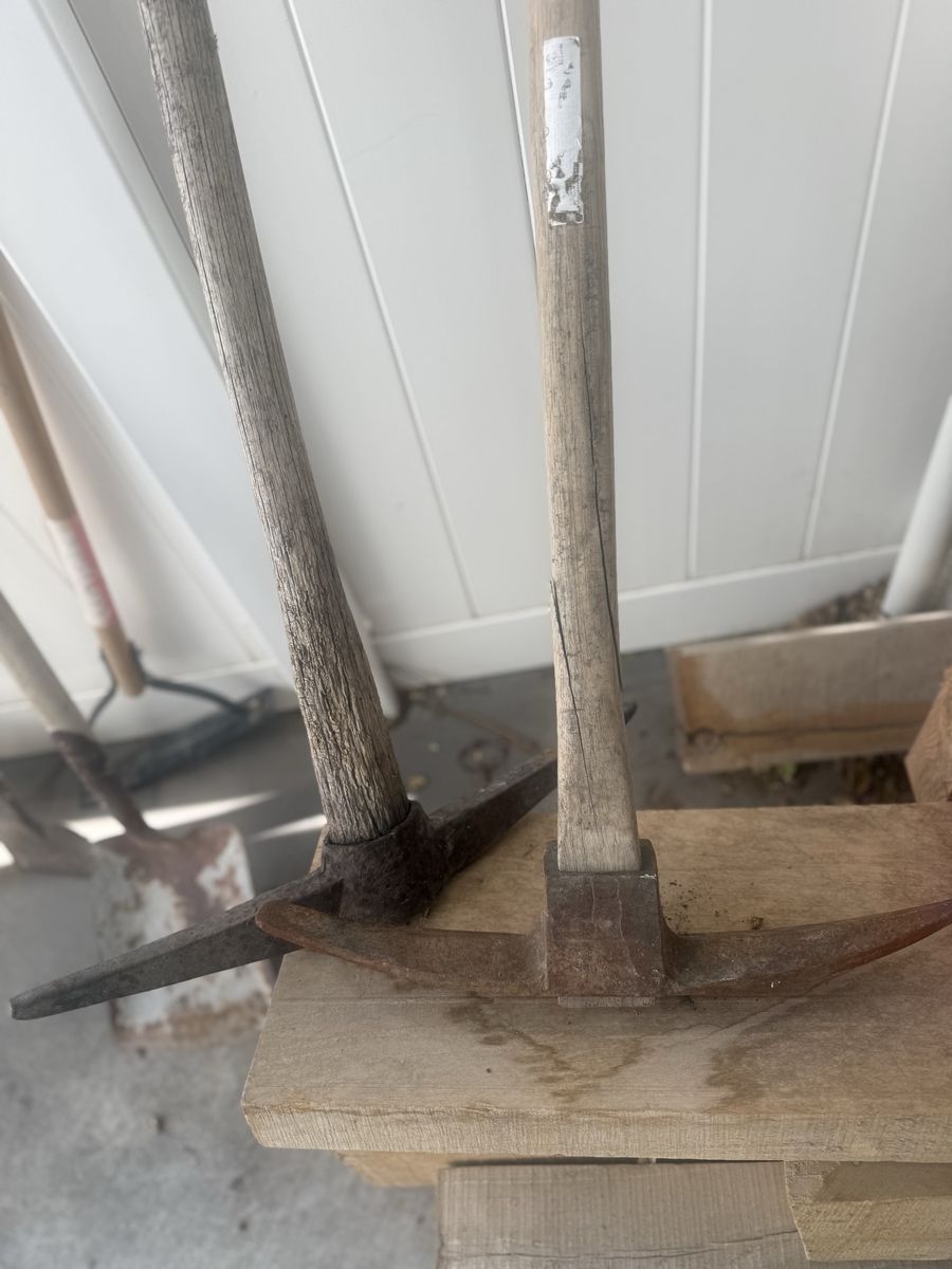 Tools - Shovels, post hold digger, weed wacker, picks, flat edger or scraper
