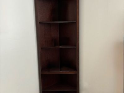 2 Dark Wood Corner Shelf Unit - Tall 5-Tier Display Bookcases