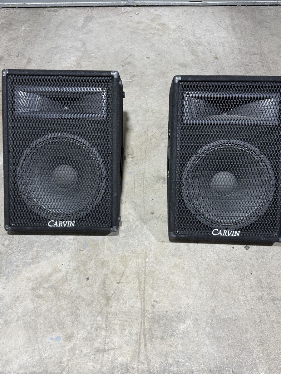 CARVIN 1542A POWERED STAGE MONITOR SPEAKERS (MATCHED PAIR) – 350W RMS – MADE IN USA – NICE