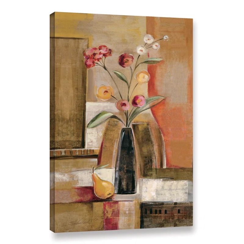 Canvas Wall Art "Vase with Flowers and Pear" Still Life Painting Modern Home Decor
