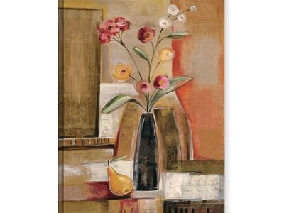 Canvas Wall Art "Vase with Flowers and Pear" Still Life Painting Modern Home Decor