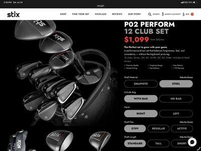 Brand New Stix P02 Perform 12-Club Golf Set w/ Stand Bag - Right Hand, Steel, Stiff, Standard