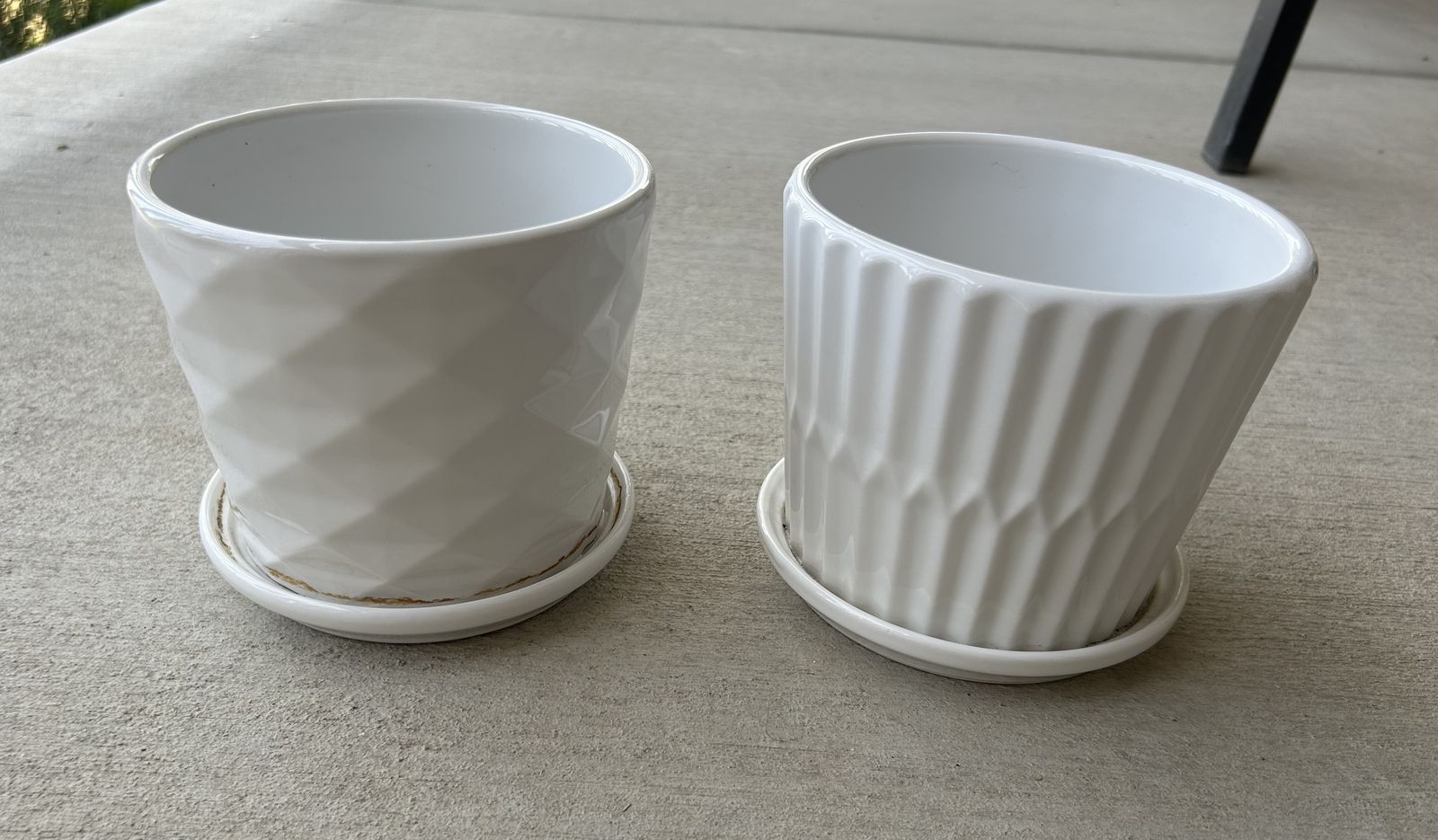 2 - 5.5 Inch White Ceramic Planter Pots with Connected Saucer