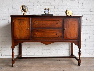 Vintage Solid Wood Sideboard Console Table - 2 Drawers, 2 Cabinets, Dark Wood Finish