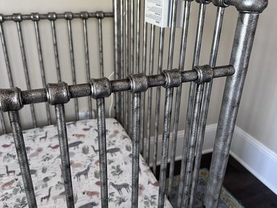 Metal Baby Crib - Distressed Pewter / Silver Finish