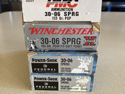 Mixed Lot .30-06 Springfield Ammo: PMC 150gr, Winchester 165gr, Federal 180gr - Hunting Rounds
