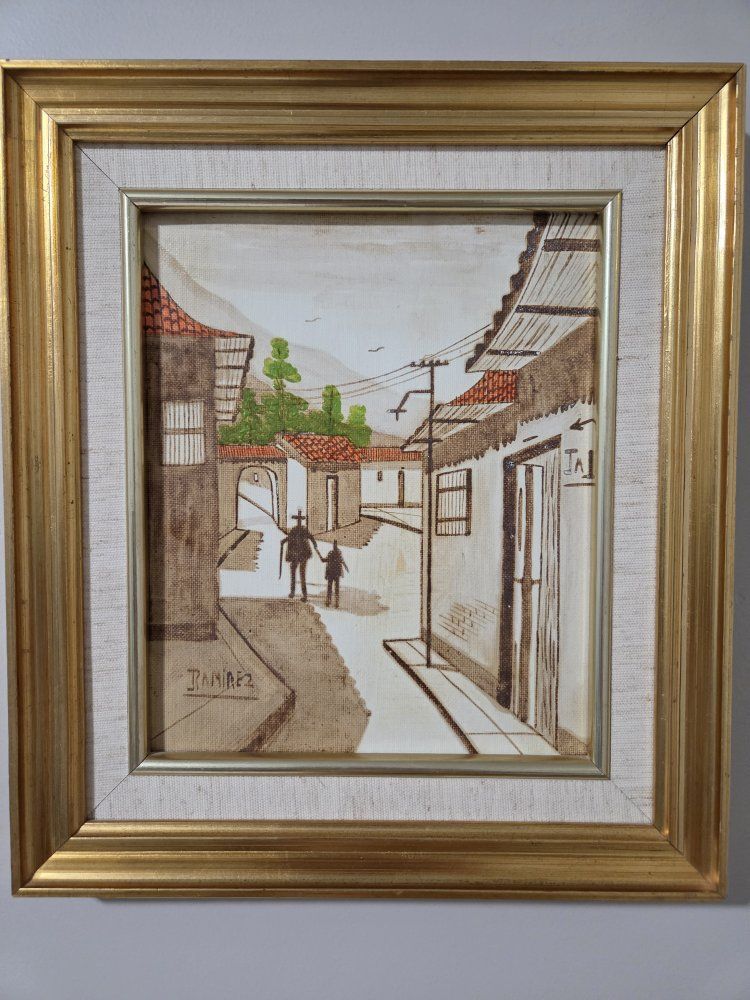 Framed Edgar Ramirez Street Scene Painting Signed Art