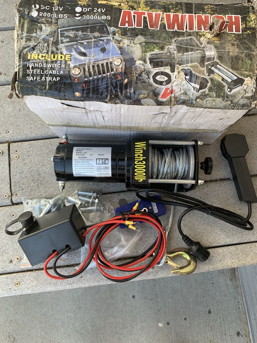 Winch3000lb ATV Winch - DC 12V 2000LBS / DC 24V 3000LBS with Hand Switch & Steel Cable