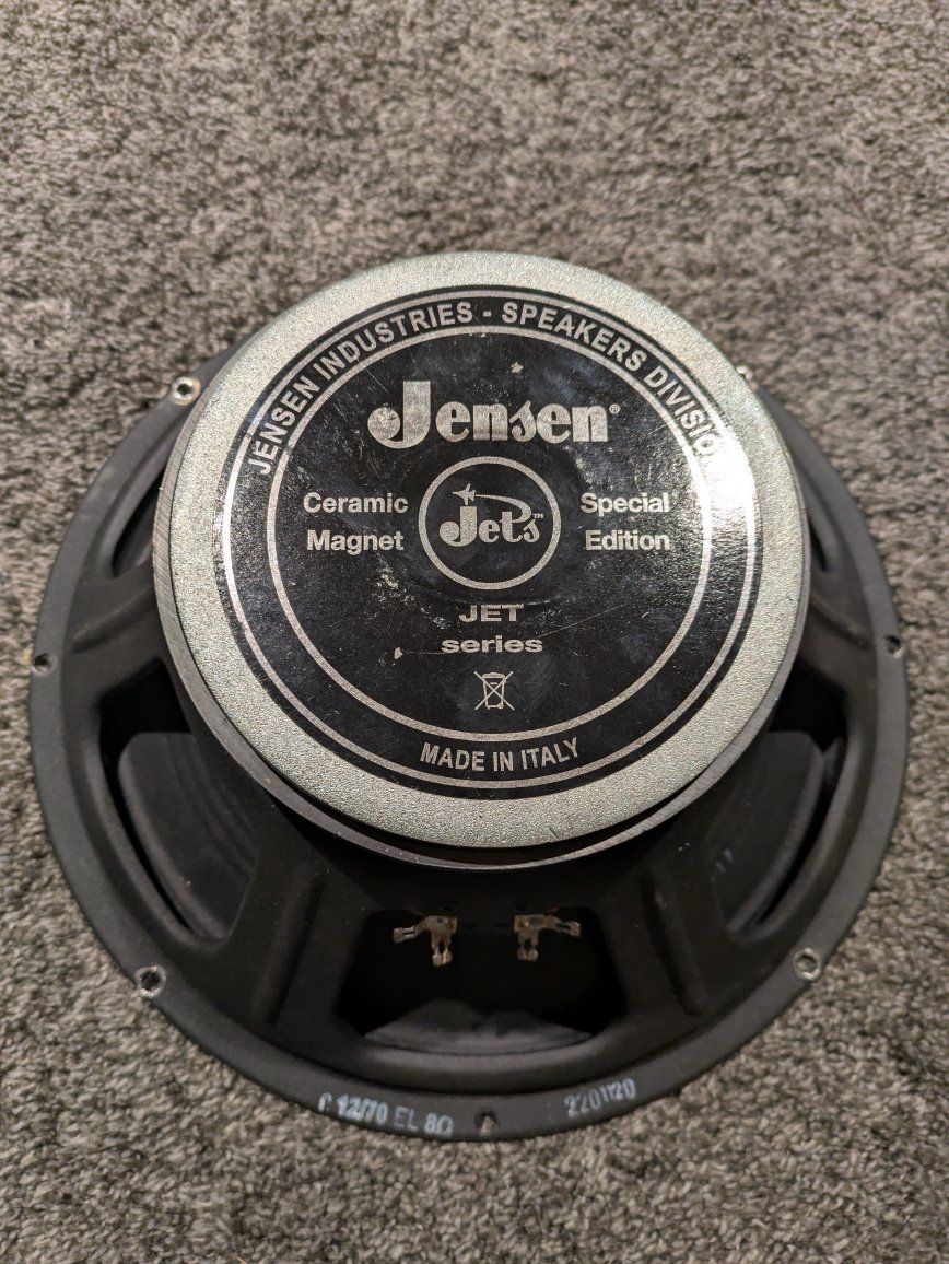 Jensen Jet Series "Electric Lightning" 12 inch, 8 ohm, 70 watt guitar speaker.