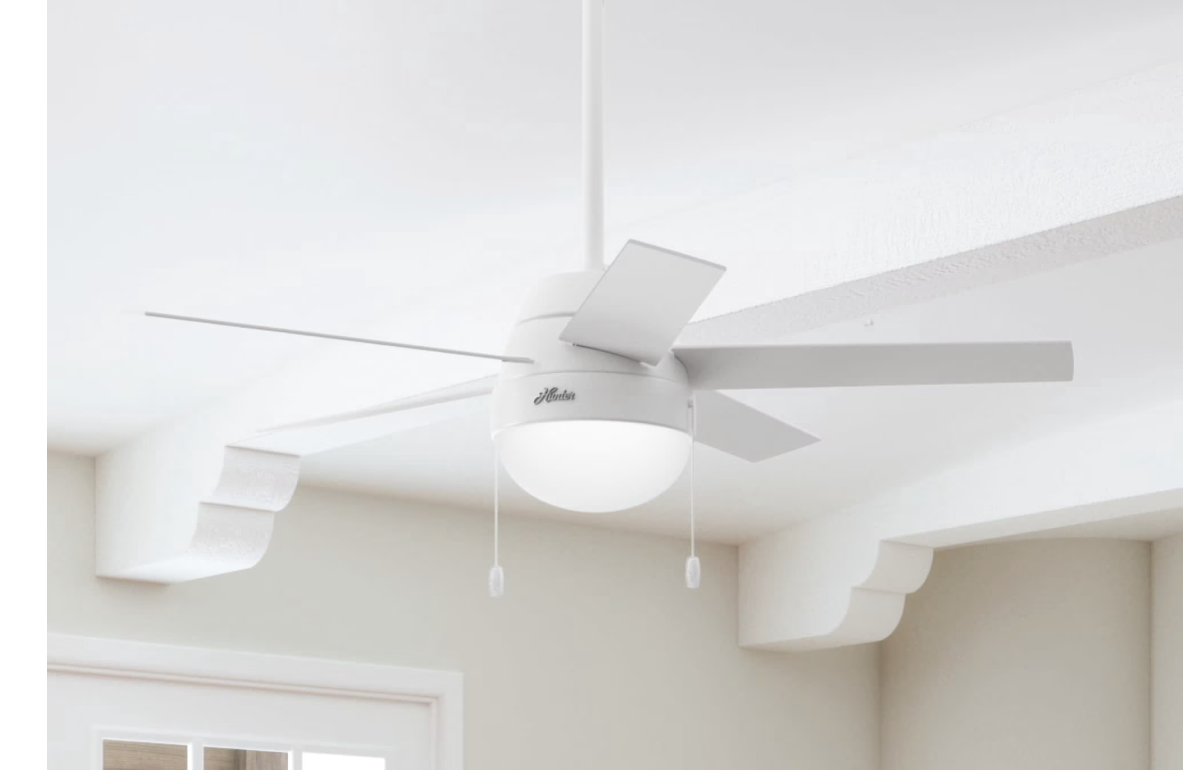 New in box Hunter 46 inch Indoor Ceiling Fan with LED Light - White Ceiling Fan with Pull Chain,
