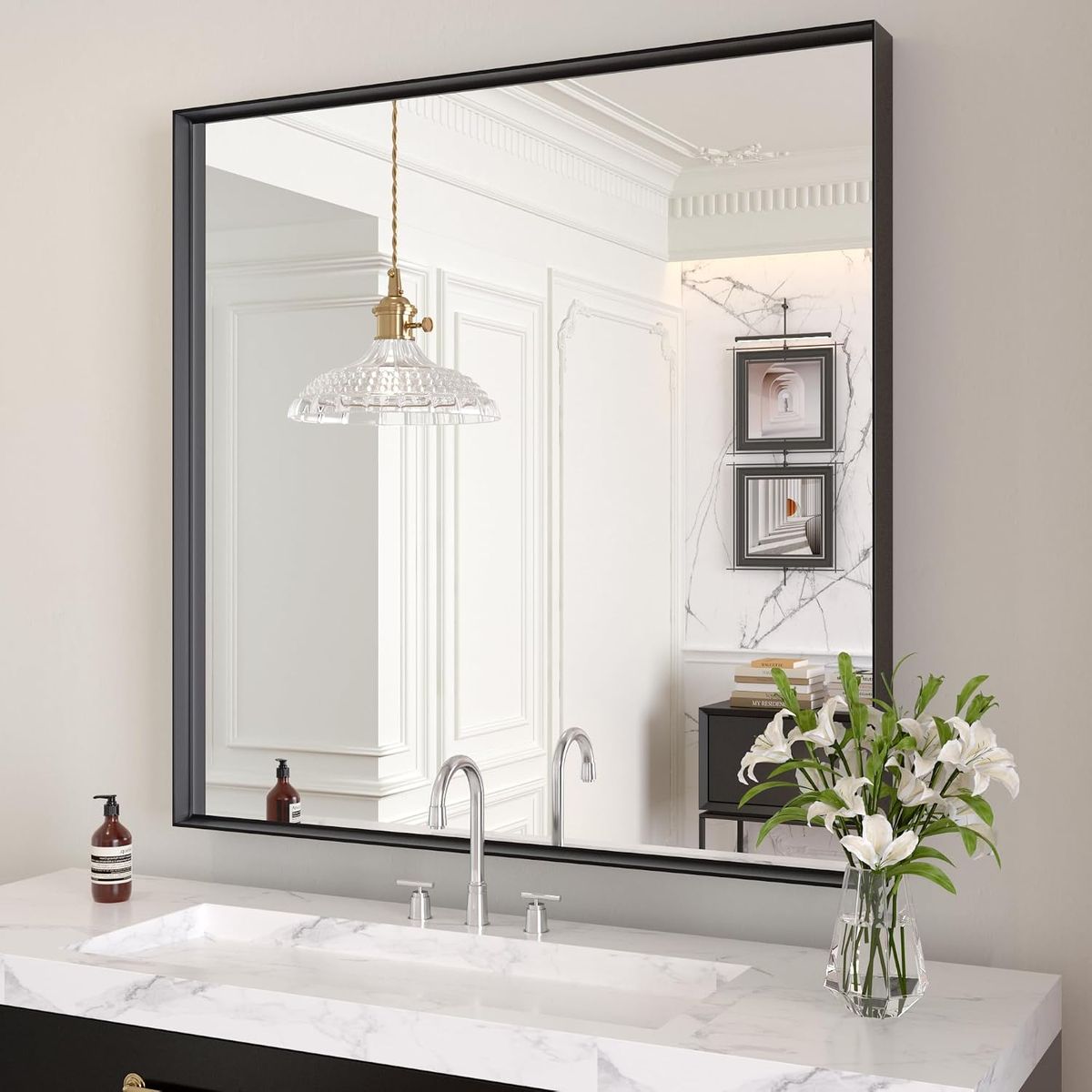 32" x 32" Black Bathroom Tempered Glass Mirror