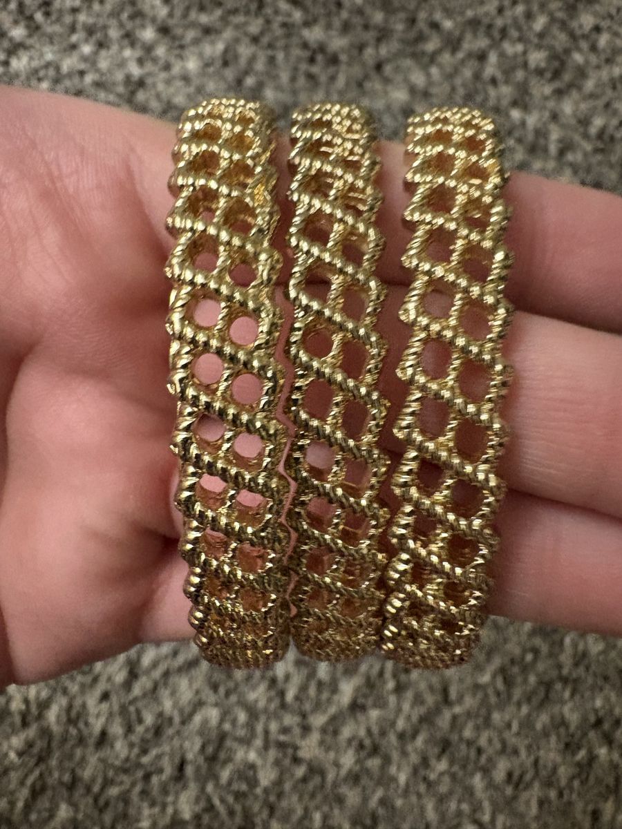 Set of 3 Gold Tone Textured Honeycomb Pattern Bangle Bracelets