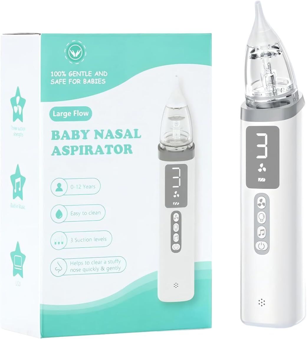 NEW Electric Nasal Aspirator for KIDS, 3 Silicone Tips, Adjustable Suction Level, Music and Light Soothing Function