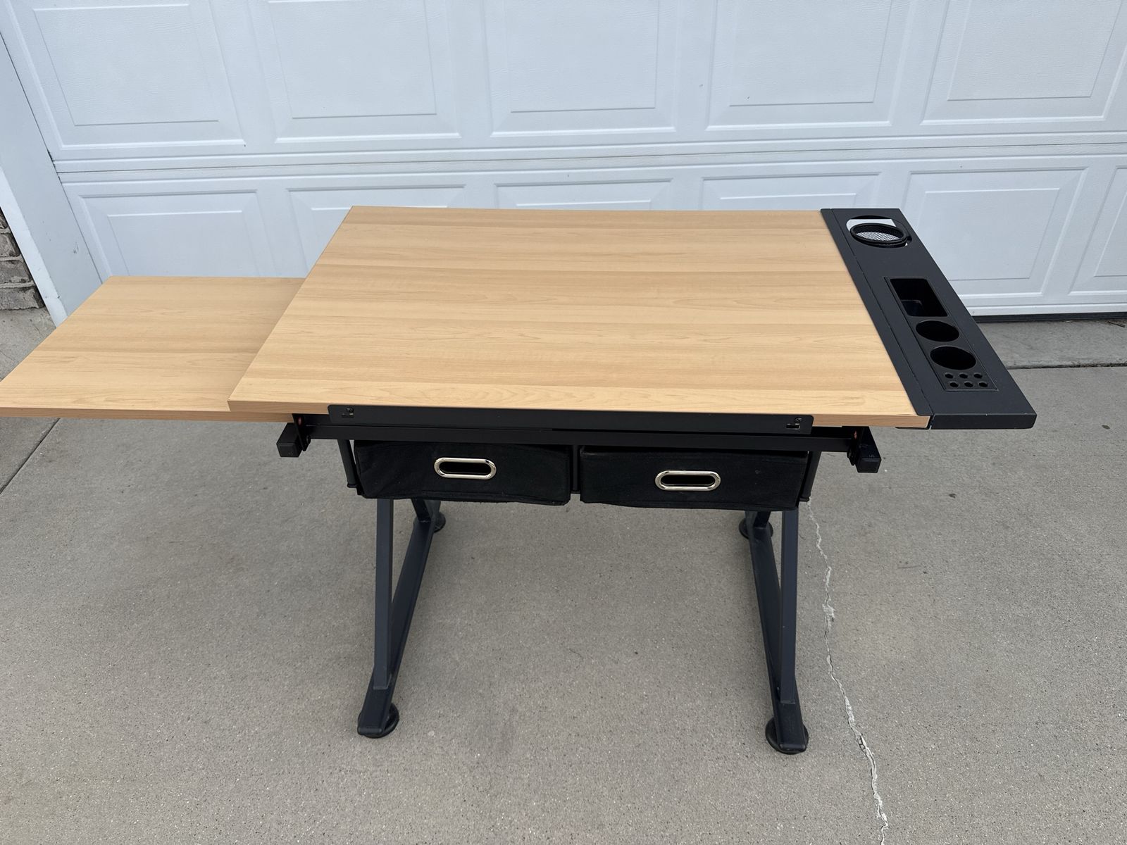 Adjustable Drafting Desk with Storage Drawers and Side Shelf