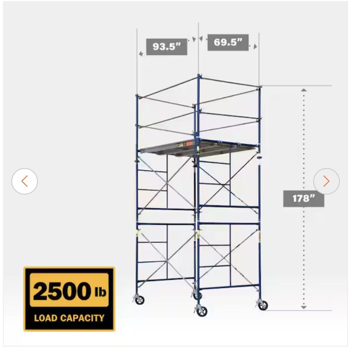 MetalTech Saferstack 7' x 5' x 10' 2-Level Rolling Scaffold Tower Set (No Wheels)