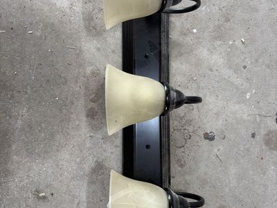 3-Light Vanity Sconce Fixture with Alabaster Glass Shades - Black Finish