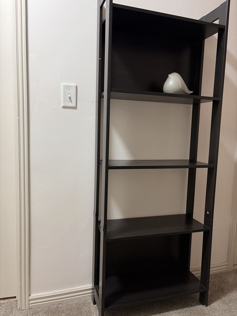 Dark Brown Wood 5-Tier Ladder Bookshelf Unit