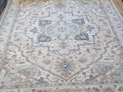 Large Area Rug - Beige with Blue and Gray Medallion Pattern