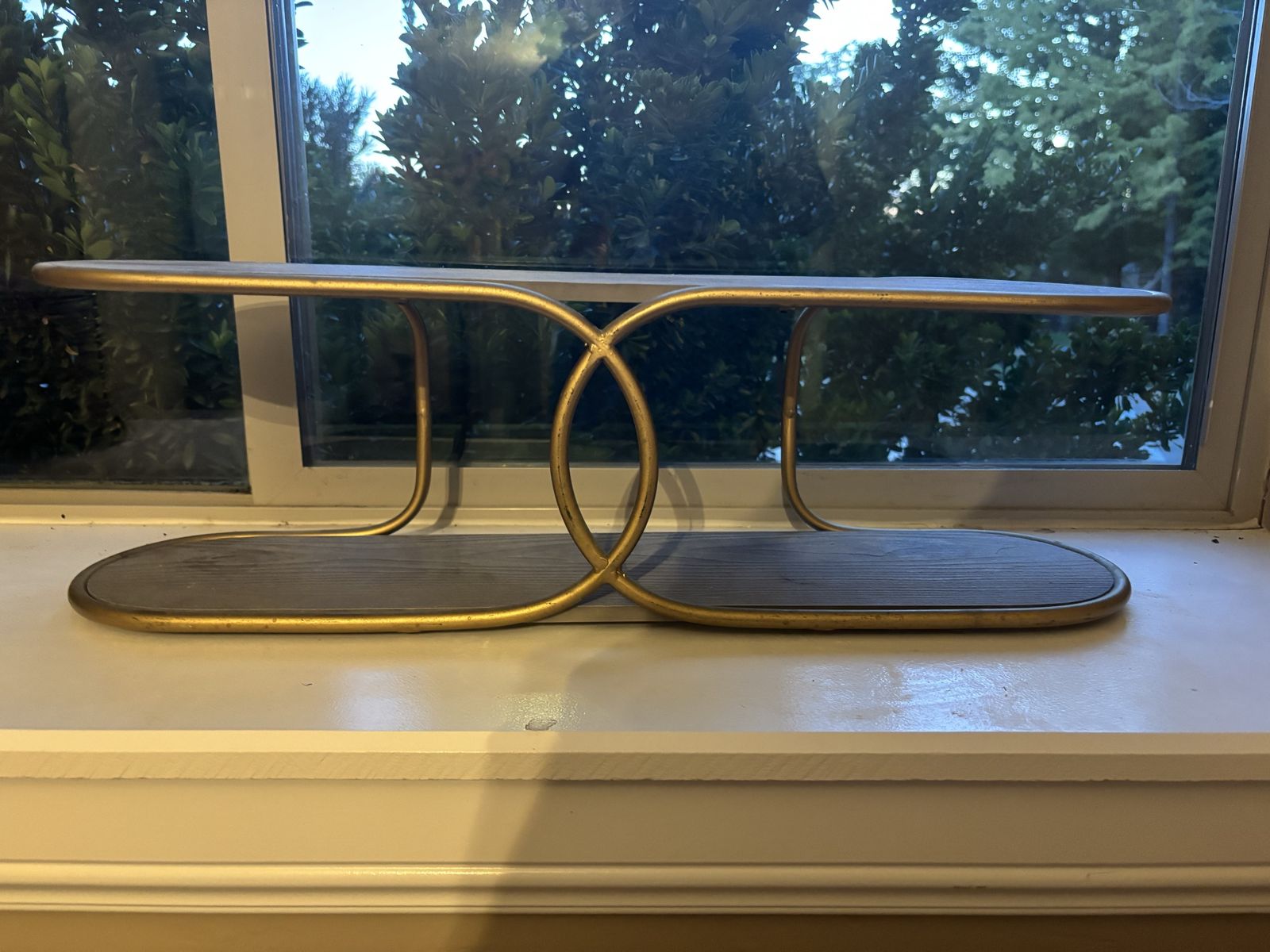 Decorative Gold Metal & Wood Shelf - Modern Accent Display Stand