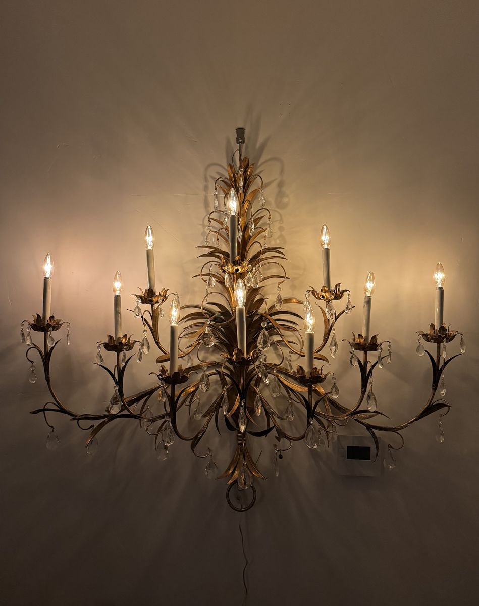 1980s Gold 10- Bulb Wall Sconce Light