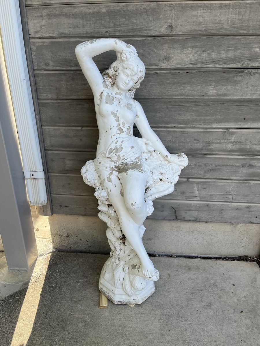 Vintage Garden Nymph Statue - Weathered White Female Figure