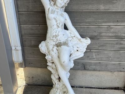 Vintage Garden Nymph Statue - Weathered White Female Figure