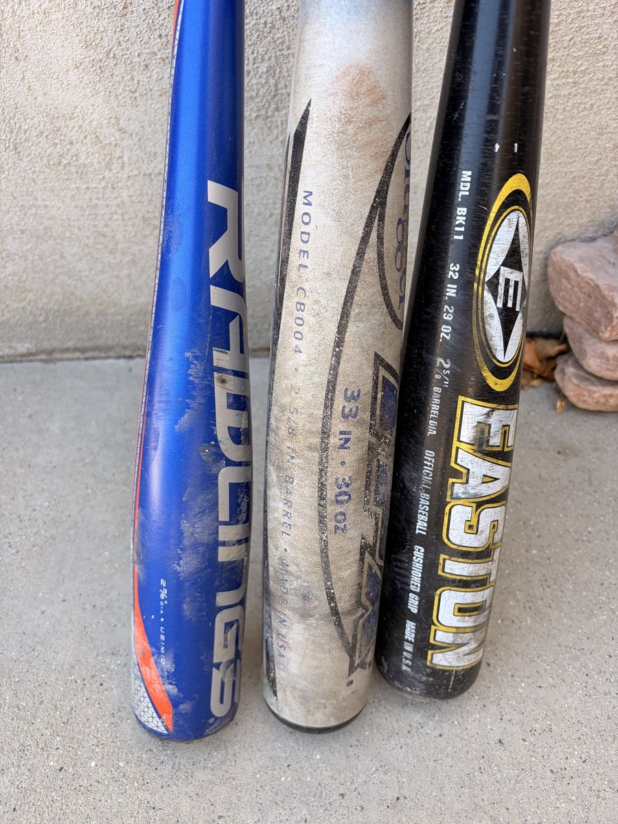 Lot of 3 Youth and Adult Baseball Bats - Rawlings, Louisville Slugger, Easton