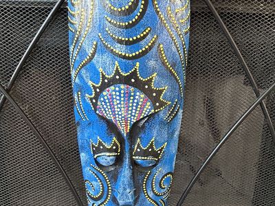 Whimsical Colorful Wood Bahama's Face mask art