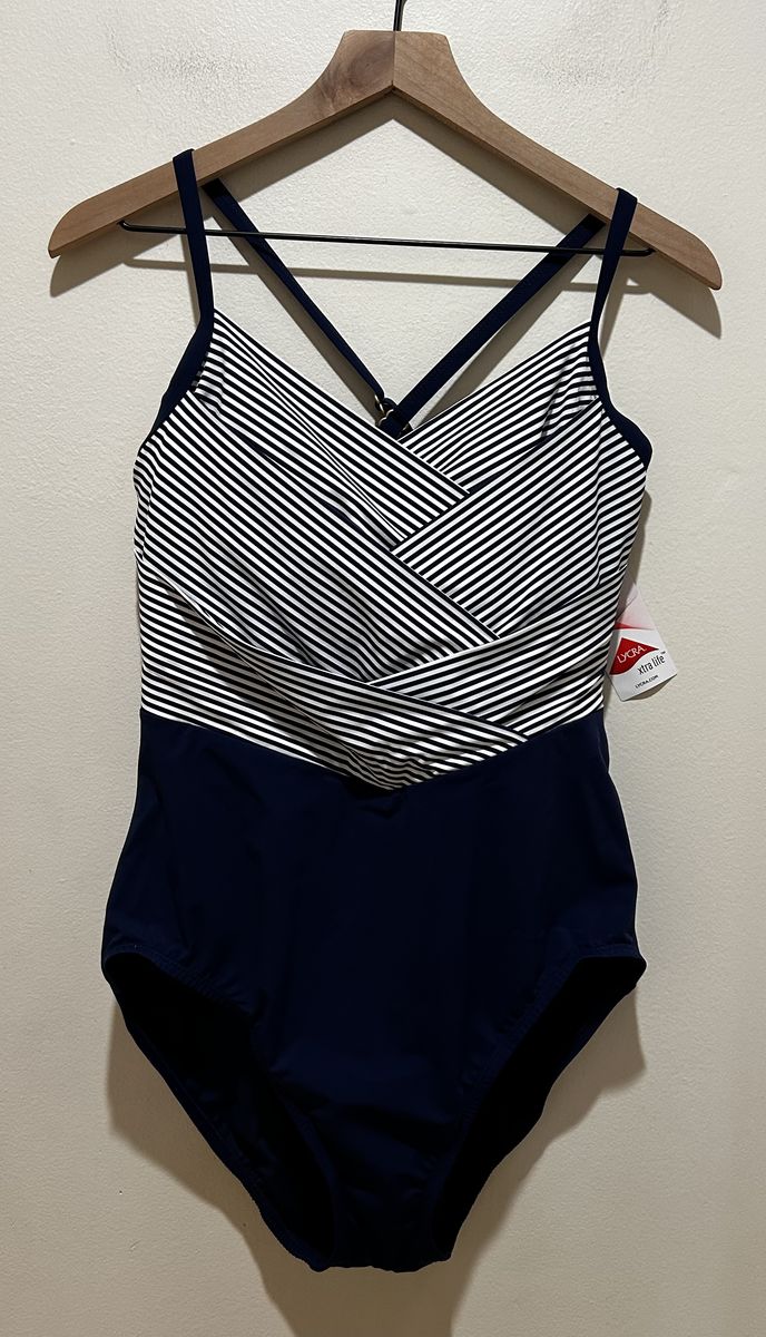 NWT Lands End Slendersuit Blue & White Seimsuit 14