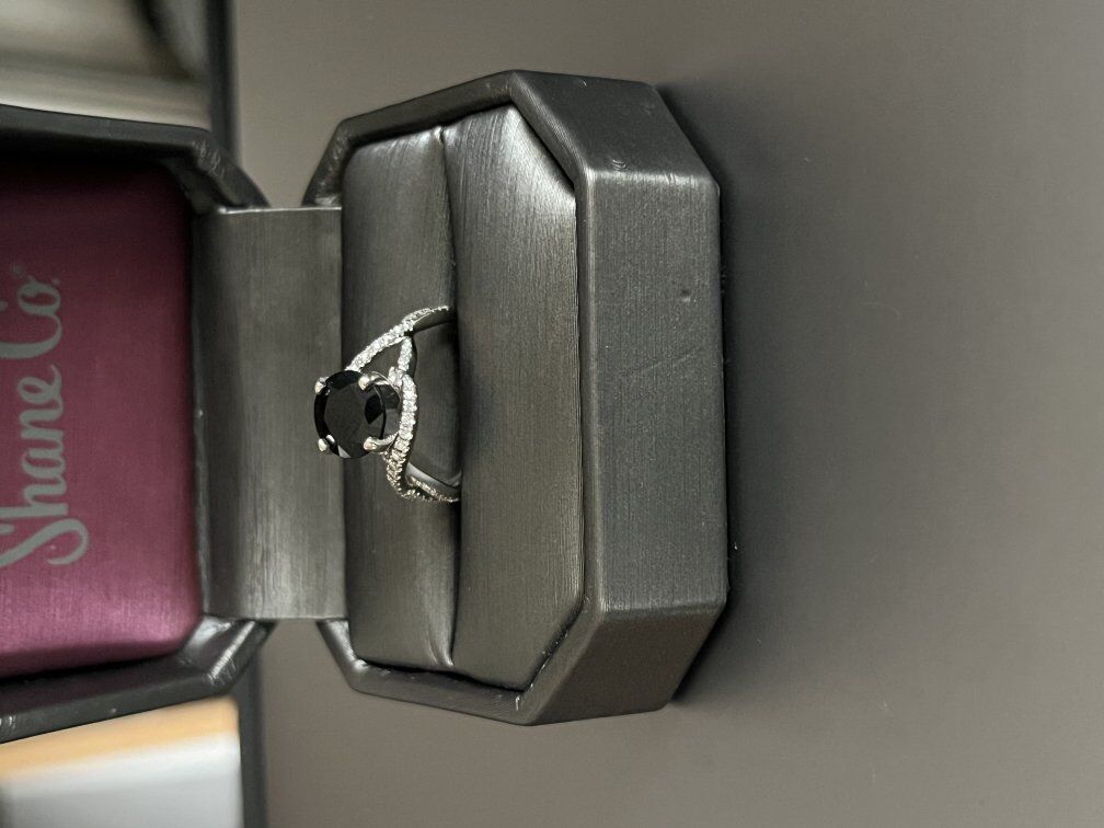 Black Sapphire and Diamond Ring, White Gold Band