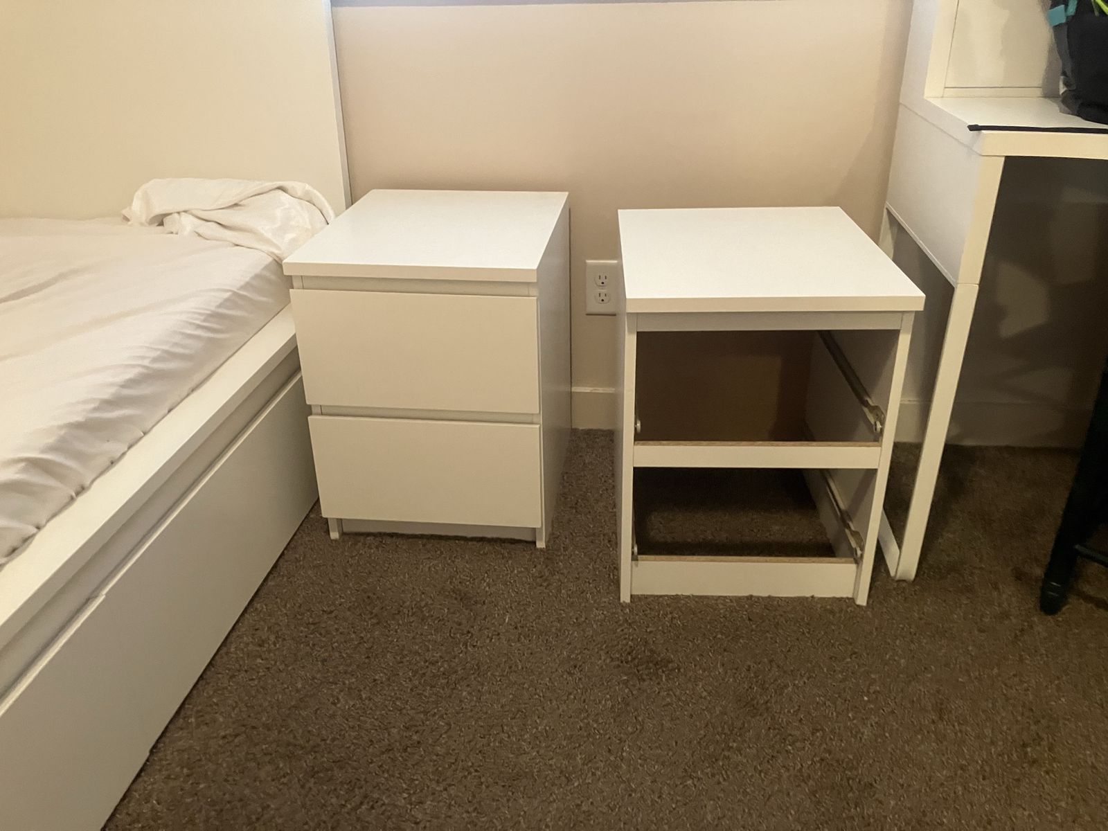 IKEA Malm White Twin Bed Frame with Headboard and Nightstands
