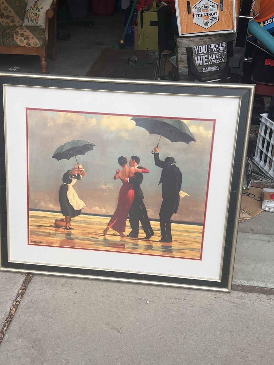 B. Kliban 'Tango' Framed Art Print - Elegant Couple Dancing in the Rain with Umbrellas
