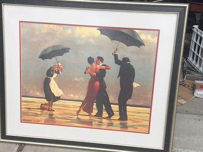 B. Kliban 'Tango' Framed Art Print - Elegant Couple Dancing in the Rain with Umbrellas