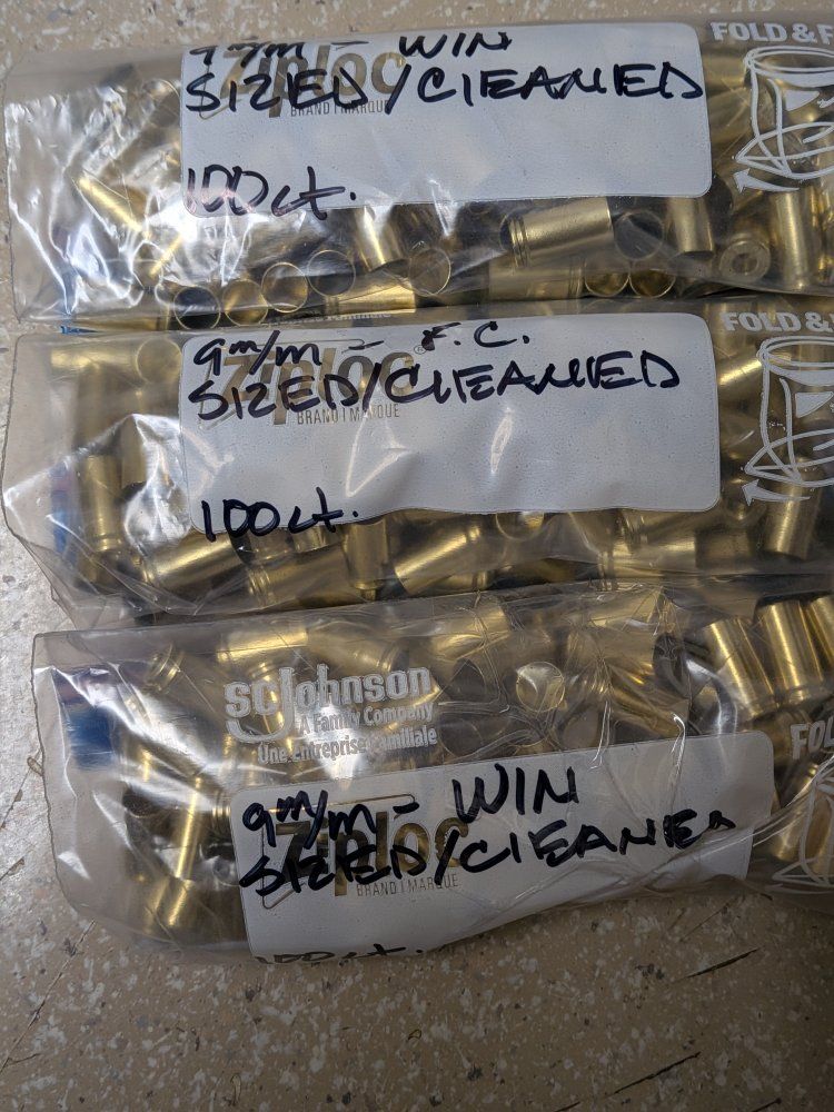 9mm brass, sized, cleaned