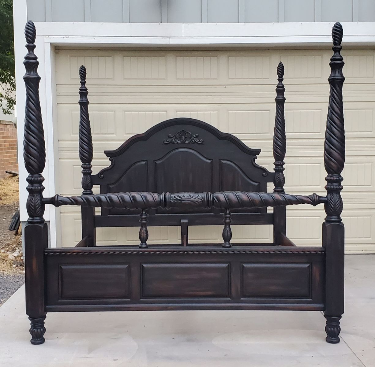 Isabella 4 Poster Carved King Bed Frame Cottagecore French Country Farmhouse Gothic Western Cabin