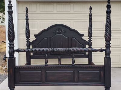 Isabella 4 Poster Carved King Bed Frame Cottagecore French Country Farmhouse Gothic Western Cabin