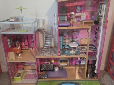 Large KidKraft Chelsea Dollhouse w/ Pool & Furniture - Multi-Story Wooden Toy House